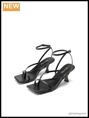 Dressy Kitten Heel Sandals with Adjustable Ankle Strap, Faux Leather, Square